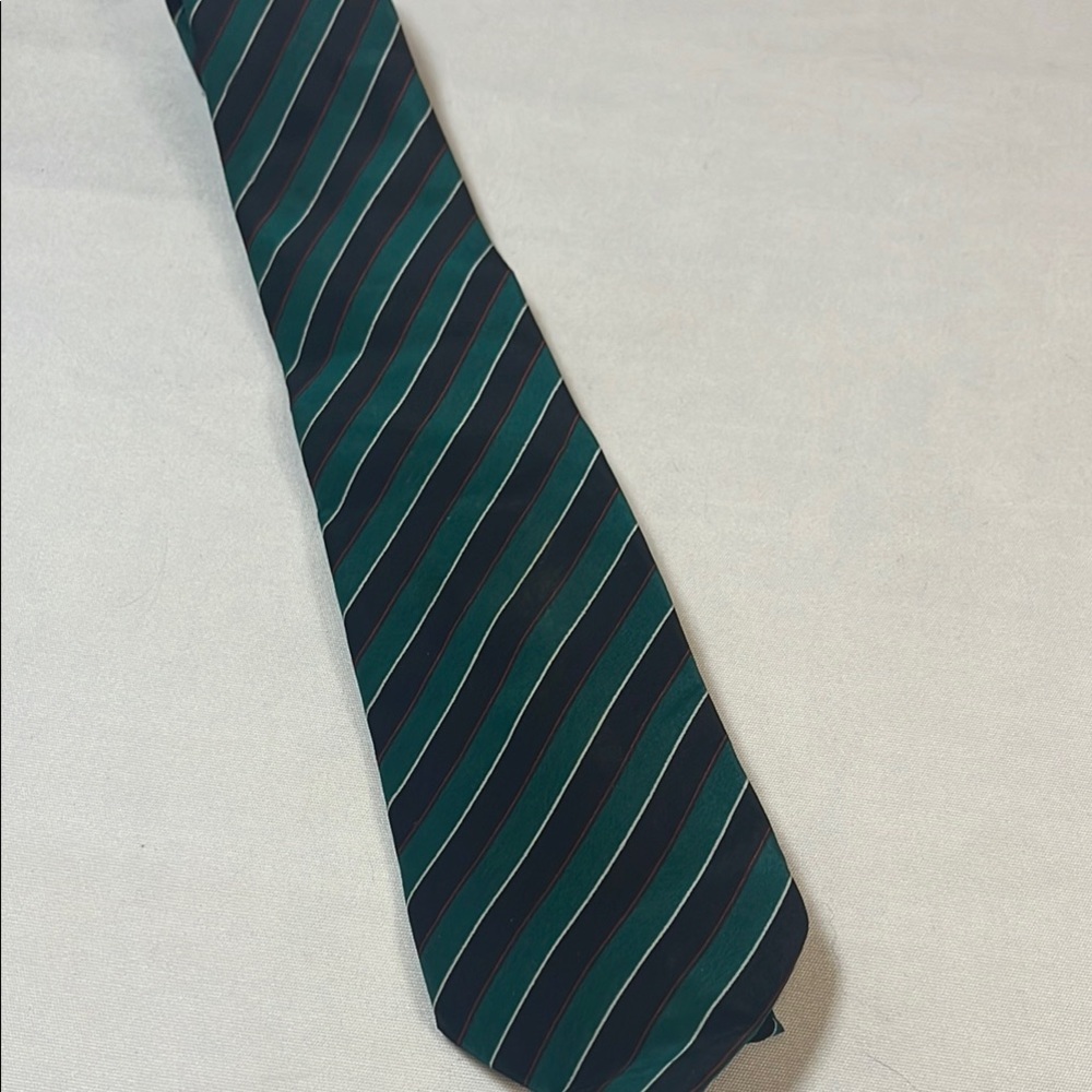 Vintage Nono Maldonado Silk Tie Navy & Green Striped Regimental Necktie